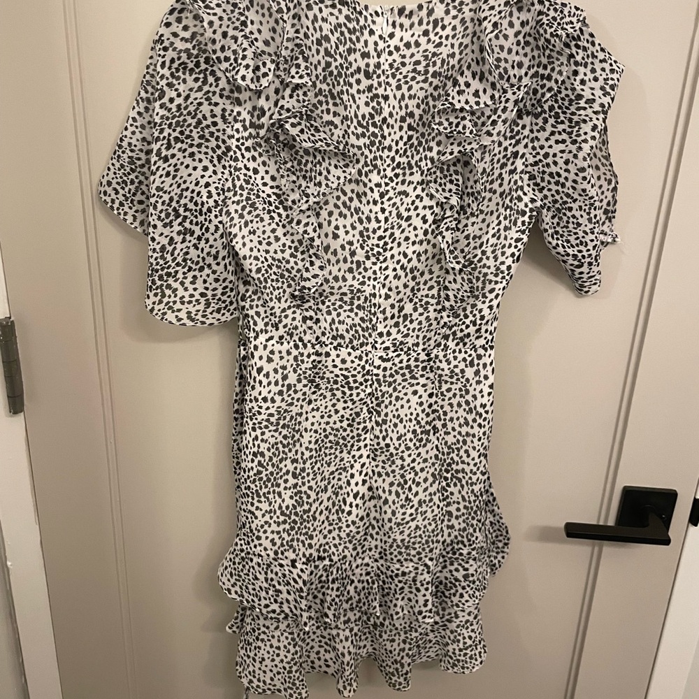 Black & White Leopard Print Ruffle Dress